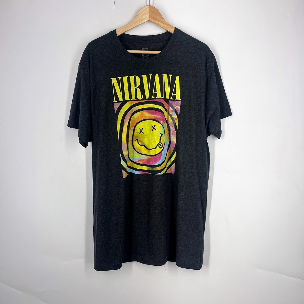 Nirvana‎ Smiley Face Graphic T-Shirt Charcoal Black XXL NIR118251 New With Tags